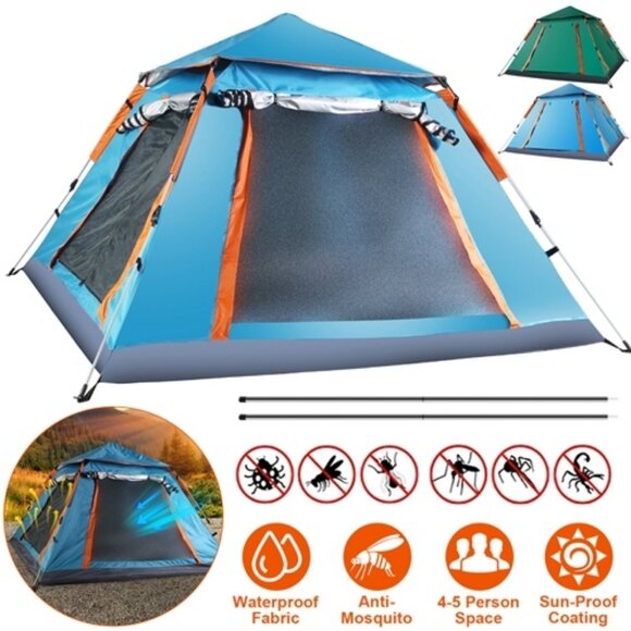 4-5 Person Camping Tent Outdoor Foldable Waterproof Tent with 2 Mosquito Net - Picture 3 of 8